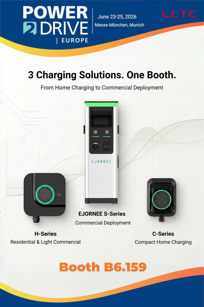linkcharging's tweet photo. ⚡ 3 solutions. 1 booth.
H-Series, C-Series &amp; EJORNEE S-Series — find us at #Power2Drive 
𝐁𝐨𝐨𝐭𝐡 𝐁𝟔.𝟏𝟓𝟗 | June 23–25｜Munich 🇩🇪
#LCTC #EVCharging https://t.co/spdEw2DRNn