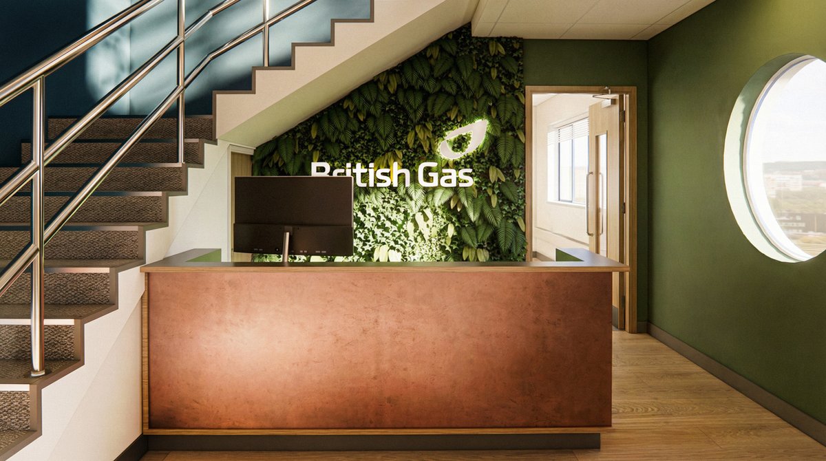LiquiGroup's tweet photo. A reception concept for British Gas designed to create a calm and contemporary first impression.  #CommercialInteriors #OfficeDesign #ReceptionDesign #BristishGas #WorkplaceInteriors #LiquiGroup https://t.co/YkHGKDsLF1