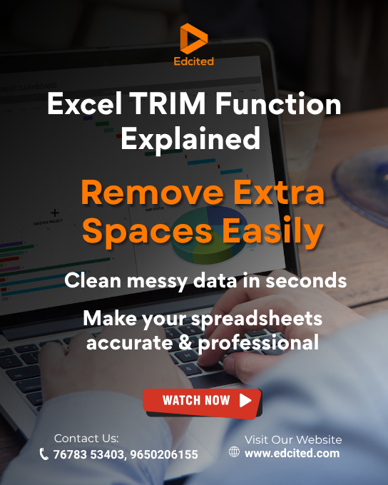 Edcited_'s tweet photo. ▶️ Watch the full tutorial now! https://t.co/OradXpD3MR

#Edcited #ExcelTips #DataCleaning #TRIMFunction #LearnExcel #DataAnalytics #OfficeSkills #SpreadsheetHacks #TechEducation https://t.co/5sb3tAlw90