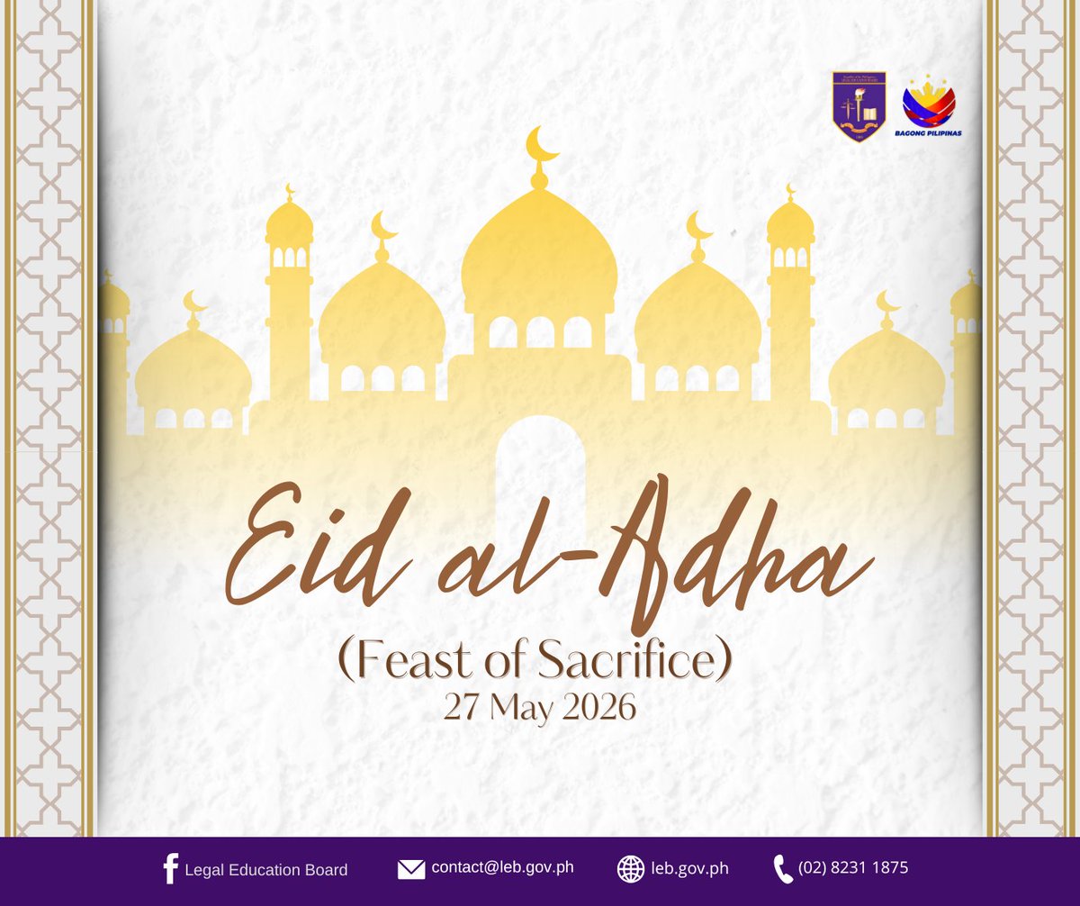 lebgovph's tweet photo. In observance of Eid al-Adha, the LEB joins the Muslim community in reflecting on the values of faith, sacrifice, compassion, and service to others. May this inspire solidarity, mutual respect, and a renewed commitment to justice, integrity, and the common good.

Eid Mubarak! https://t.co/JyST7igXo2