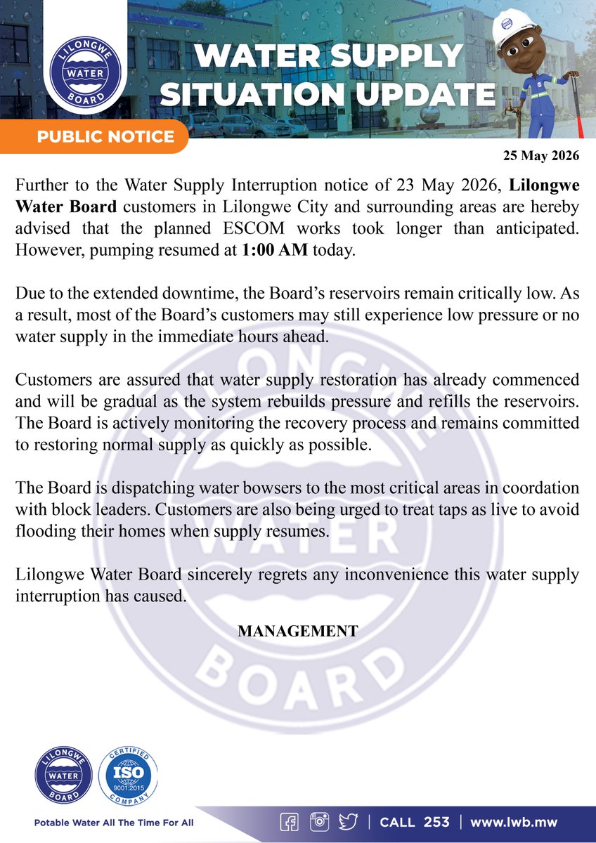Lilongwe Water Board tweet media