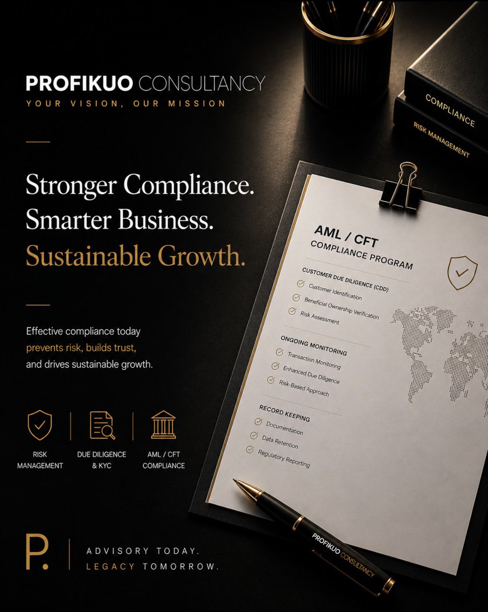 ProfikuoC's tweet photo. Strong businesses are built on more than revenue.

They are built on structure, compliance, and decisions made correctly from day one.

At PROFIKUO, we help businesses build with confidence, clarity, and long-term protection.

#Compliance #RiskManagement #BusinessConsulting https://t.co/mLXWCGt9jw