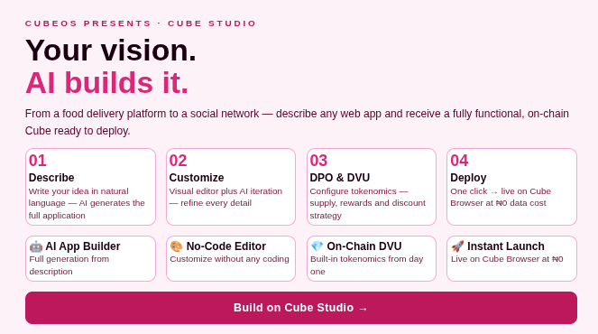 cubeoss's tweet photo. When you hit deploy in Cube Studio, your Cube goes live on Cube Browser instantly — accessible across Android, Windows, macOS and Linux at ₦0 data.

From idea to live audience. No waiting. 

#CubeStudio #CubeBrowser #CubeOS #ZeroData https://t.co/OE1OXS4llB