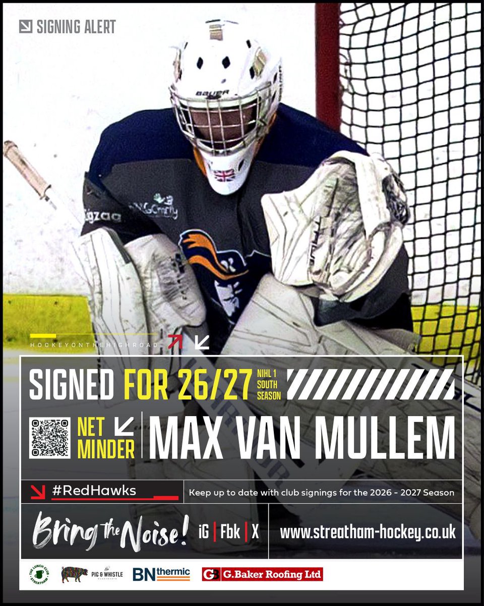 StreathamHockey's tweet photo. 🚨Team announcement 🚨

We end the bank holiday weekend with a new signing!

All at Streatham IHC are excited to welcome Max Van Mullem to the High Road!   

To read more on Max becoming a Redhawk visit our web page here! 

https://t.co/V6BktH160z

Own and Loan details to be confirmed, please keep an eye on our socials for further details in the near future.

#teamannouncement #newseason #Streatham #StreathamRedhawks #icehockey