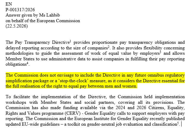 setomwork's tweet photo. 🫸🏼@BusinessEurope keeps calling for a “stop the clock” and simplification of the #PayTransparency Directive,

but Commissioner @hadjalahbib's stance is crystal clear: no delays, no watering down! https://t.co/pcsOokx3Bp