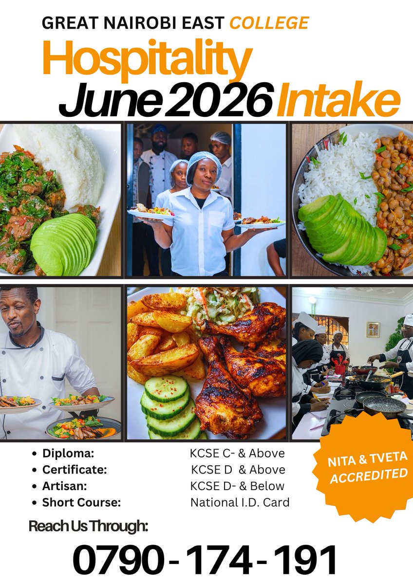 necpd__'s tweet photo. Our June 2026 intake is here!!!

Let us help you build a great foundation.

For an even greater career in the hospitality industry.

To enroll/enquire Either:
    1. Inbox us directly or,
    2. Call/SMS/WhatsApp: 0790-174-191 

Kenya Treasury Ruto Africa Nairobi Singapore https://t.co/0ustxPTHRf