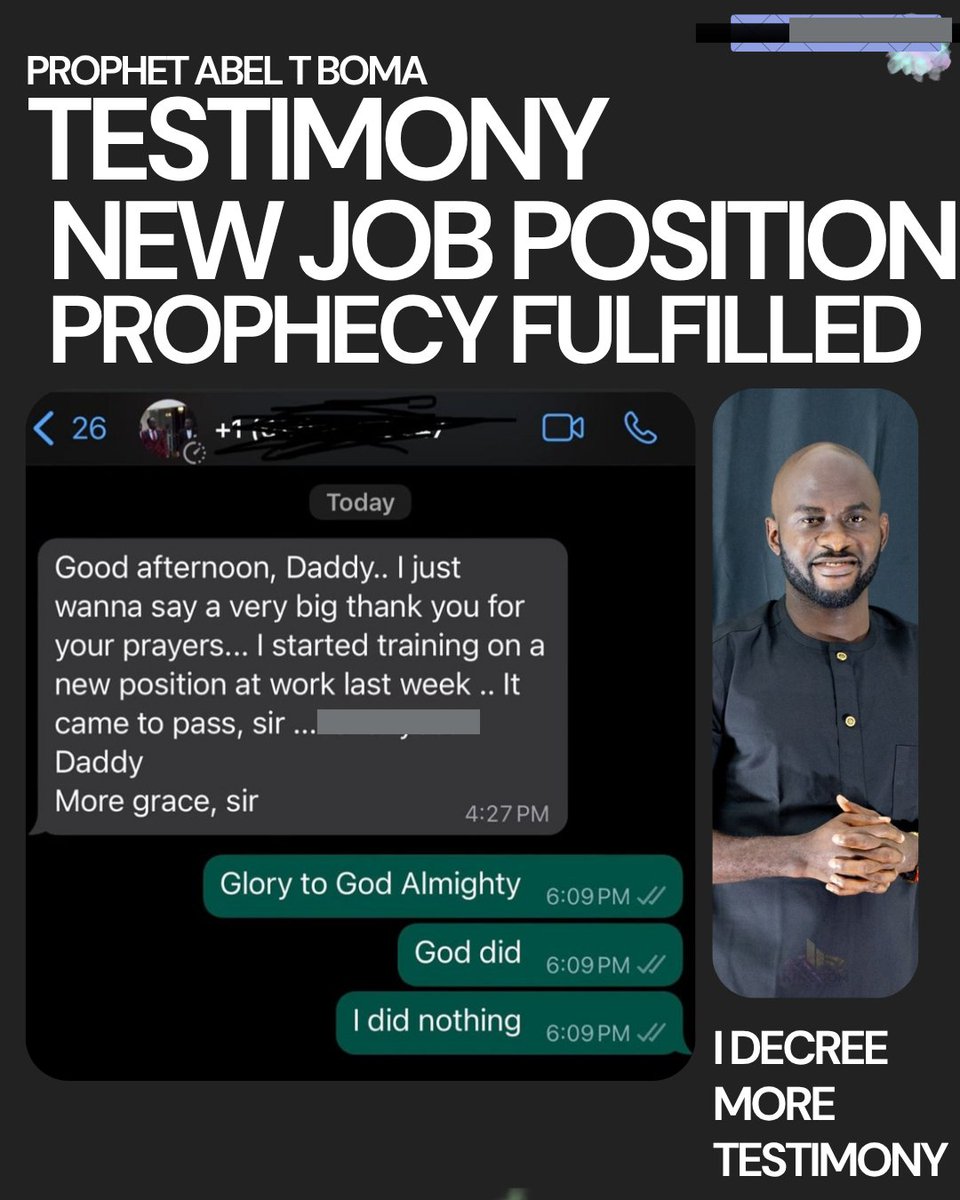 ProphetBomaAbel's tweet photo. I Decree That Application you submitted for that Job, A Call Is Coming this week for you to start the Job.
That Promotion is approved 
God bless you https://t.co/DHtFzOZQ3c