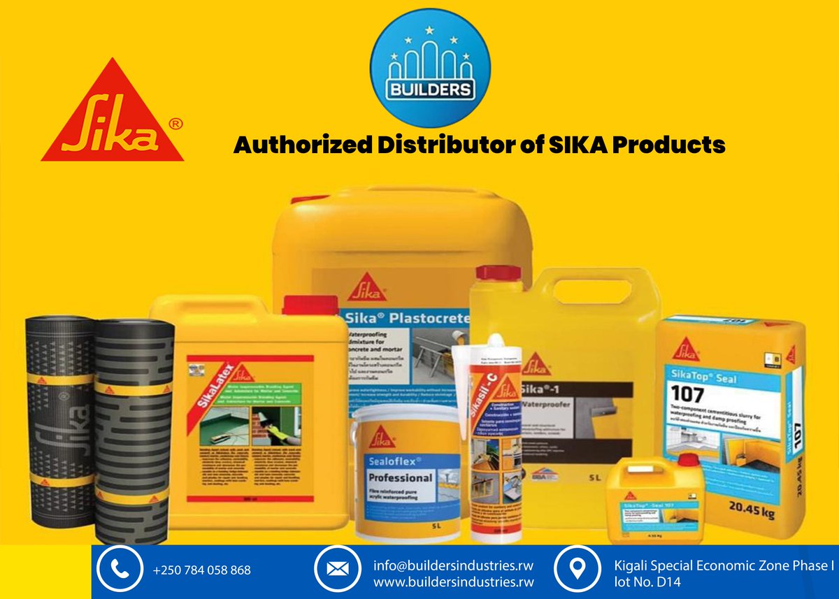 BuildersRwanda's tweet photo. Good Morning, #builders Are you looking for a trusted supplier here in Rwanda? Do you need different Sika products? @buildersindustries we have all for you, place your order today!
Call/Whatsapp:0788788347
Email:info@buildersindustries.rw https://t.co/PC4YReIyJI