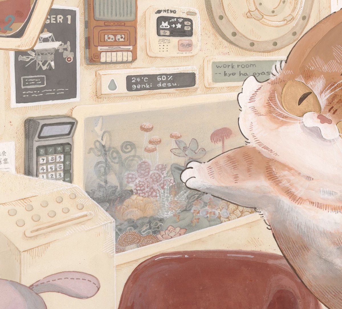 karin_nekosama's tweet photo. たくさん書き込んだ上から一色かけるところ
描き込んだ部分の絵の具の膠が弱いとびゃーって伸びちゃうからどきどき…

乾くと透明度が下がるから完成後と見比べてみてね🌟 https://t.co/gP4ogLqOQj