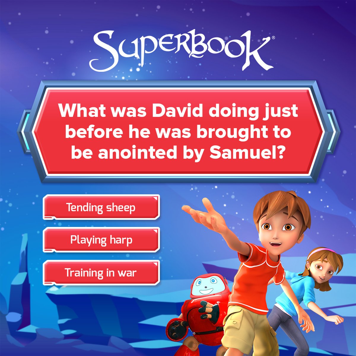 SuperbookTV's tweet photo. David is a well-known Bible hero! ๐๐ฏ๐ช๐ฝ
Do you know this truth about him? Drop your answer in the comments for todayโs #MultipleChoiceGame! โฌ๏ธ
#BibleTrivia #SuperbookGames #GamesForKids #GizmoGames
.
.
.
.
.
SUPERBOOK
Bringing Bible Stories and Jesus' love to kids everywhere
Series + App + Academy + Outreach