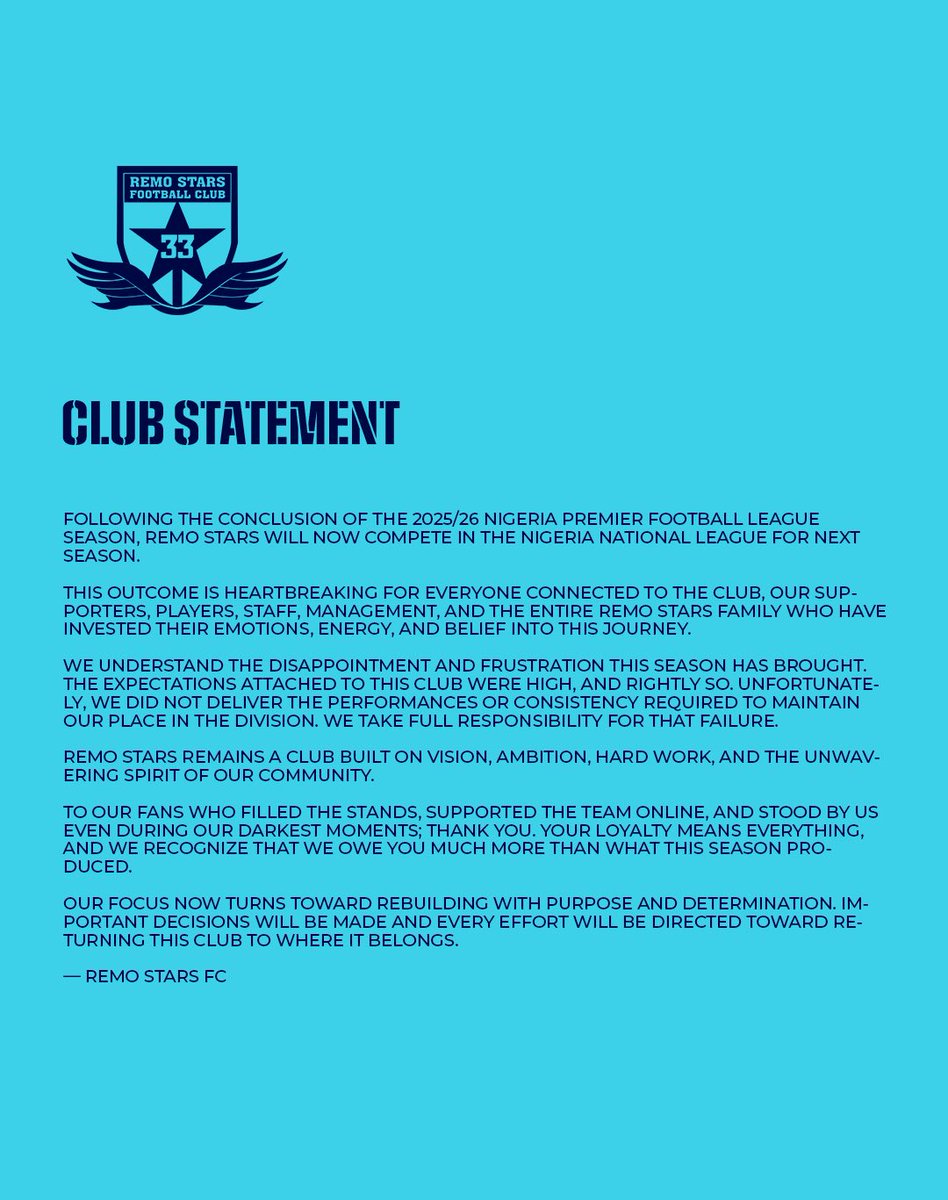 Remo Stars Sports Club tweet media