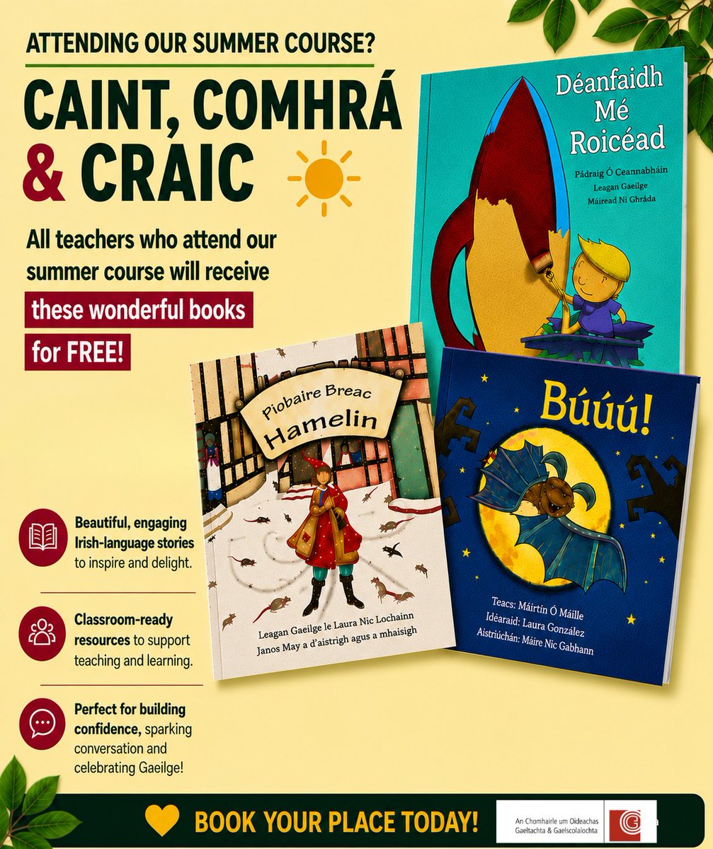 limerickedcentr's tweet photo. 📚 Free Irish-language books for all participants! 🇮🇪
Join our summer course and build your Gaeilge resources for the classroom.
📅 Date: 1st July2026
📍 Venue: Limerick Education Support Centre
🔗 Book here: https://t.co/fdOHITTlC2
#gaeilge #cpd #teachersupport #COGG #LESC https://t.co/Ufy6v2vPdt