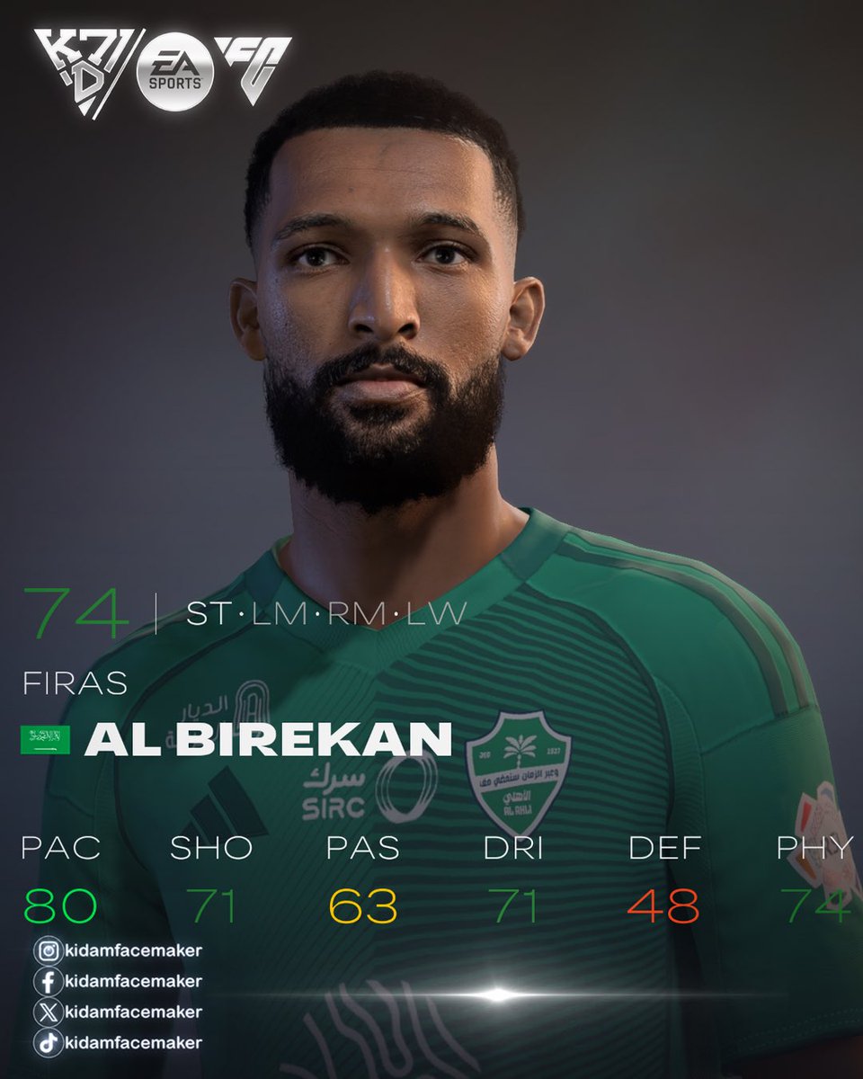 Kidamfacemaker's tweet photo. Firas Al-Buraikan | FACE FC24,25,26
✨Al-Ahli Player ✨

✅ Now Released!
📍 Available via Bio (BMC / Ko-Fi / Trakteer)

💫 Join membership or buy to unlock this face &amp; more creations.
Level up your game! ⚡

#FC26 
#EAFC 
@EASPORTSFC https://t.co/8NJInq9yvQ