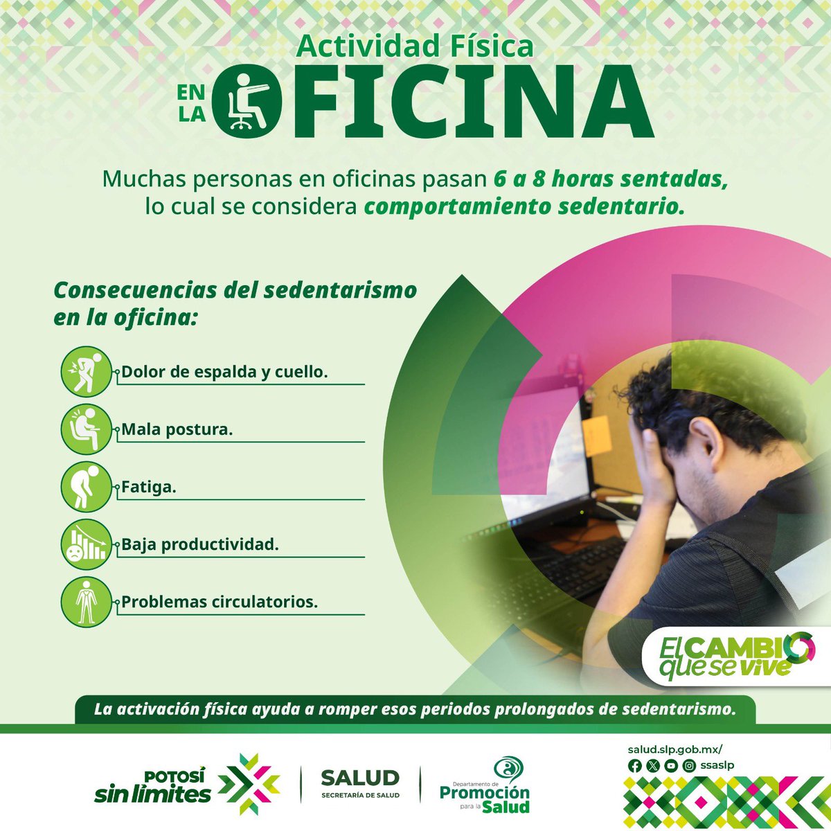 ssaslp's tweet photo. Realizar actividad física de manera regular es vital para prevenir enfermedades, controlar el peso y mejorar la salud mental.

#ElCambioQueSeVive #PotosíSinLímites #RicardoGallardo @RGC_Mx https://t.co/Bmppzuzkcb