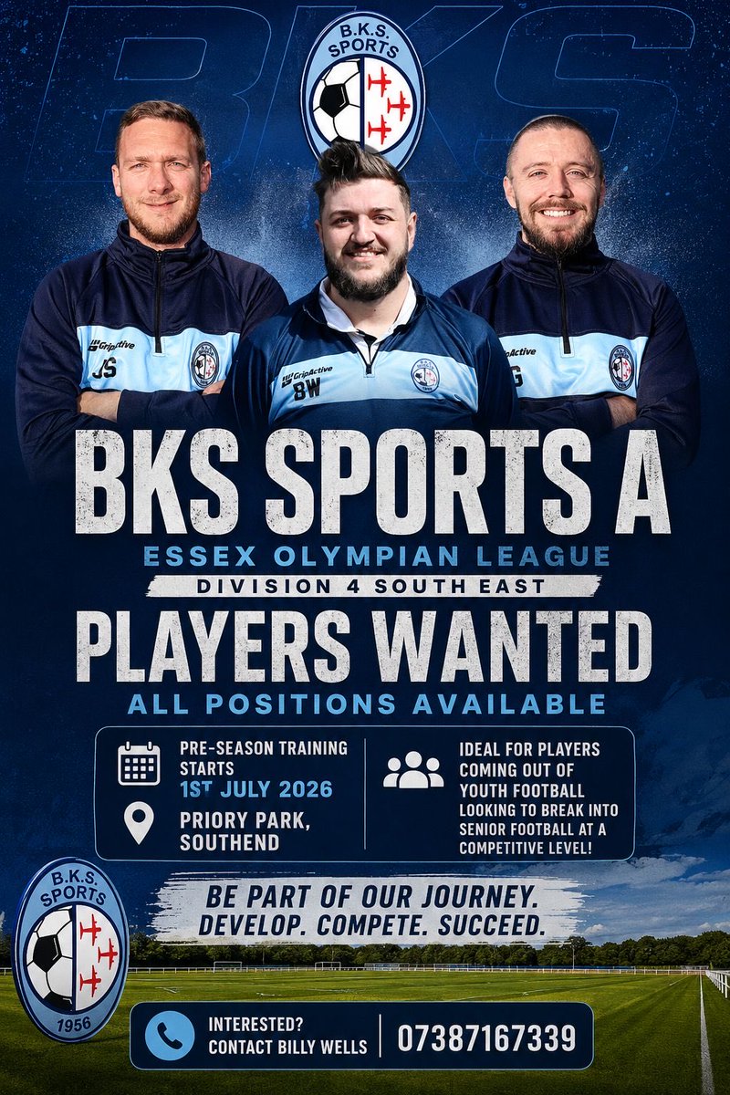 BillyWells9898's tweet photo. Recruiting players !! Goalkeeper needed ! @bkssportsfc @eofl @EssexCountyFA #SquadBooster https://t.co/BLsZpDmImo