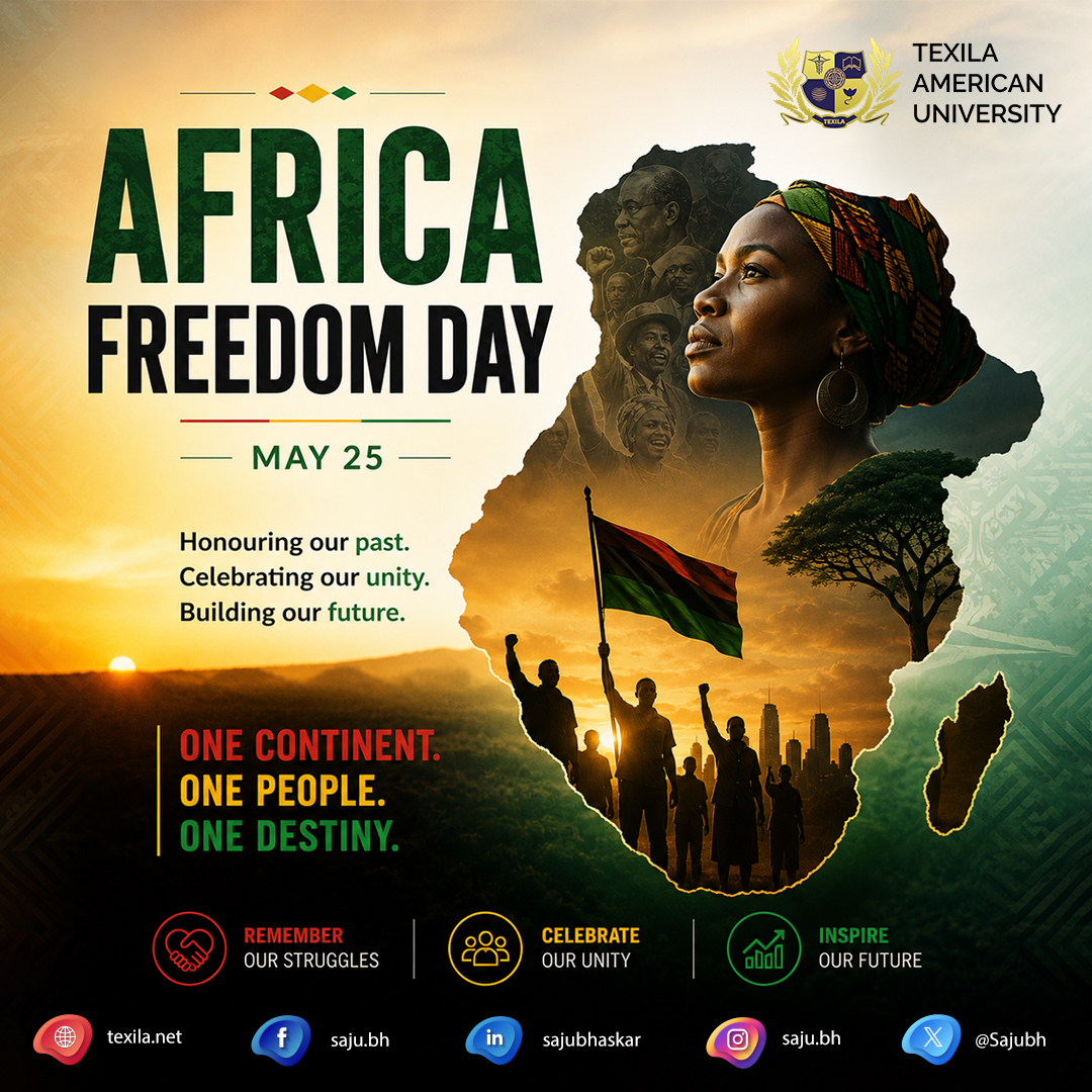 Sajubh's tweet photo. Happy Africa Freedom Day! 🌍✨

Honoring Africa’s strength, freedom, and unity today and always. 
Together we celebrate heritage, resilience, and a future built as one.

One People. One Destiny. One Africa.

#TexilaAmericanUniversity #AfricaFreedomDay #AfricaDay #OneAfrica https://t.co/KvhmSnLZAk