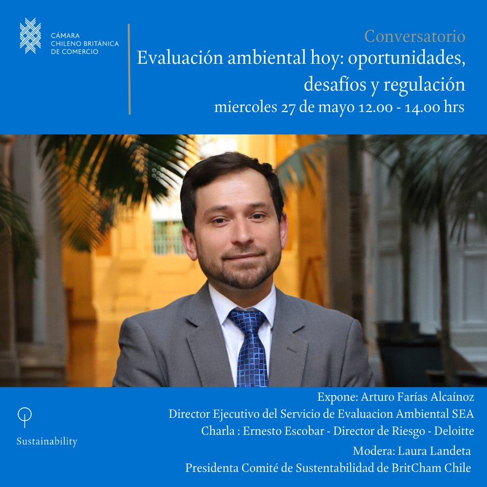 Britcham_Chile's tweet photo. 🔵 Nueva actividad | Este miércoles 27 de mayo realizaremos “Evaluación ambiental hoy: oportunidades, desafíos y regulación”, una instancia para analizar el presente y futuro de la evaluación ambiental en Chile.
Inscripciones: https://t.co/vd1YLekSay
#BritCham #Sustentabilidad https://t.co/S6dJmuISe1