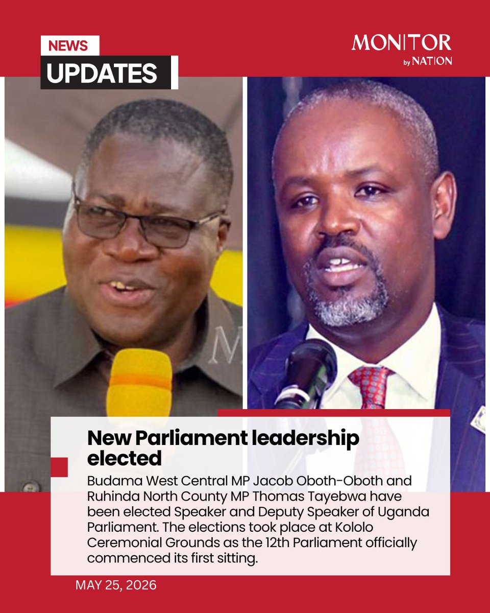 DailyMonitor's tweet photo. UPDATE: @ObothOboth and @Thomas_Tayebwa are the newly elected presiding officers of Uganda’s 12th Parliament 
#MonitorUpdates https://t.co/iJIhQbvi72