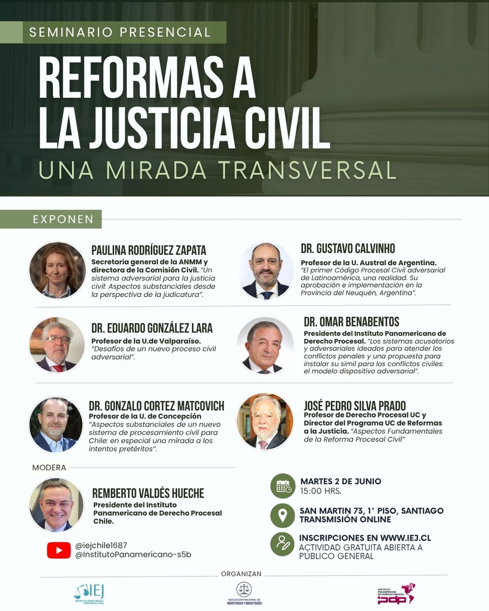 ANMMcl's tweet photo. 📚⚖️ Te invitamos a participar del seminario “Reformas a la Justicia Civil: una mirada transversal”.

📝 Inscripciones en: https://t.co/C1aFuyzOqo https://t.co/cgAtnfgdgs