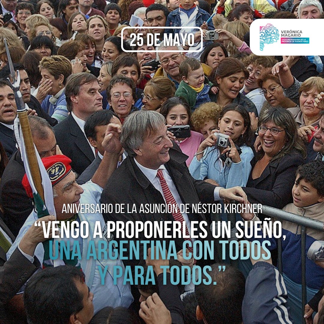magariovero's tweet photo. El 25 de mayo de 2003 comenzó un ciclo de transformación profunda para la Argentina con la asunción a la presidencia de Néstor Kirchner.

Un líder que volvió a levantar las banderas del peronismo en nuestro pueblo, reivindicando trabajo y derechos para las y los argentinos.

Hoy más que nunca debemos recordar su ejemplo, transmitiendo su legado y trabajando por un país más justo e igualitario.