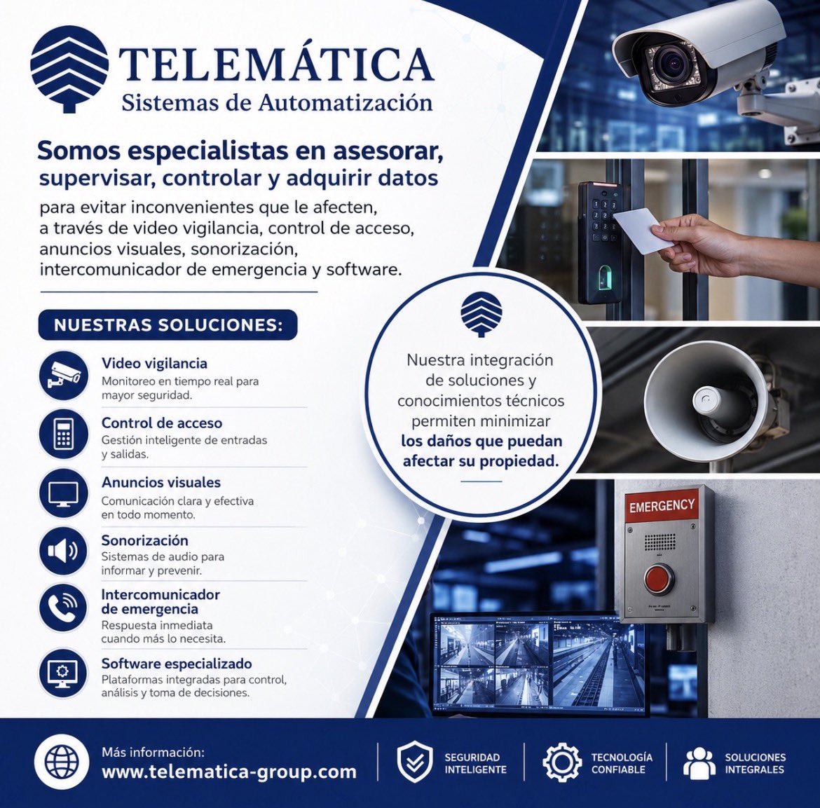 TelematicaG's tweet photo. En  @TelematicaG desarrollamos soluciones inteligentes de video vigilancia, control de acceso, sonorización y monitoreo en tiempo real para proteger su infraestructura y minimizar riesgos. #Seguridad #Automatización #Tecnología https://t.co/vqJHwukK4i