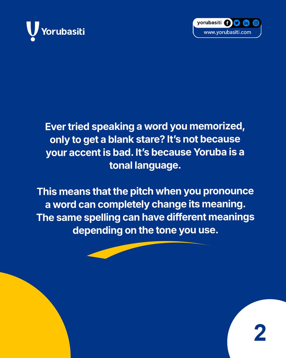 Yorubasiti's tweet photo. Most people think Yoruba is difficult, but this 1 Secret is all you need.
Swipe for the Quick Tone Hack 👆

To learn more, please enroll in Yorubasiti Academy on Udemy today!
Also follow Yorubasiti on all social media platforms💛
#Yorubasiti
#LearnYoruba https://t.co/NrZjXeCYIu