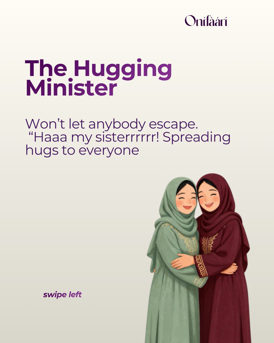 AjokeOnifaari's tweet photo. Which Eid ground person are you??

1. The Aunty of the year ( popular jingo)
2. The hugging minister 
3. The picture gang

Eid Mubarak in Advance my Onifaari queens 💜 https://t.co/7AAOnRPFfM