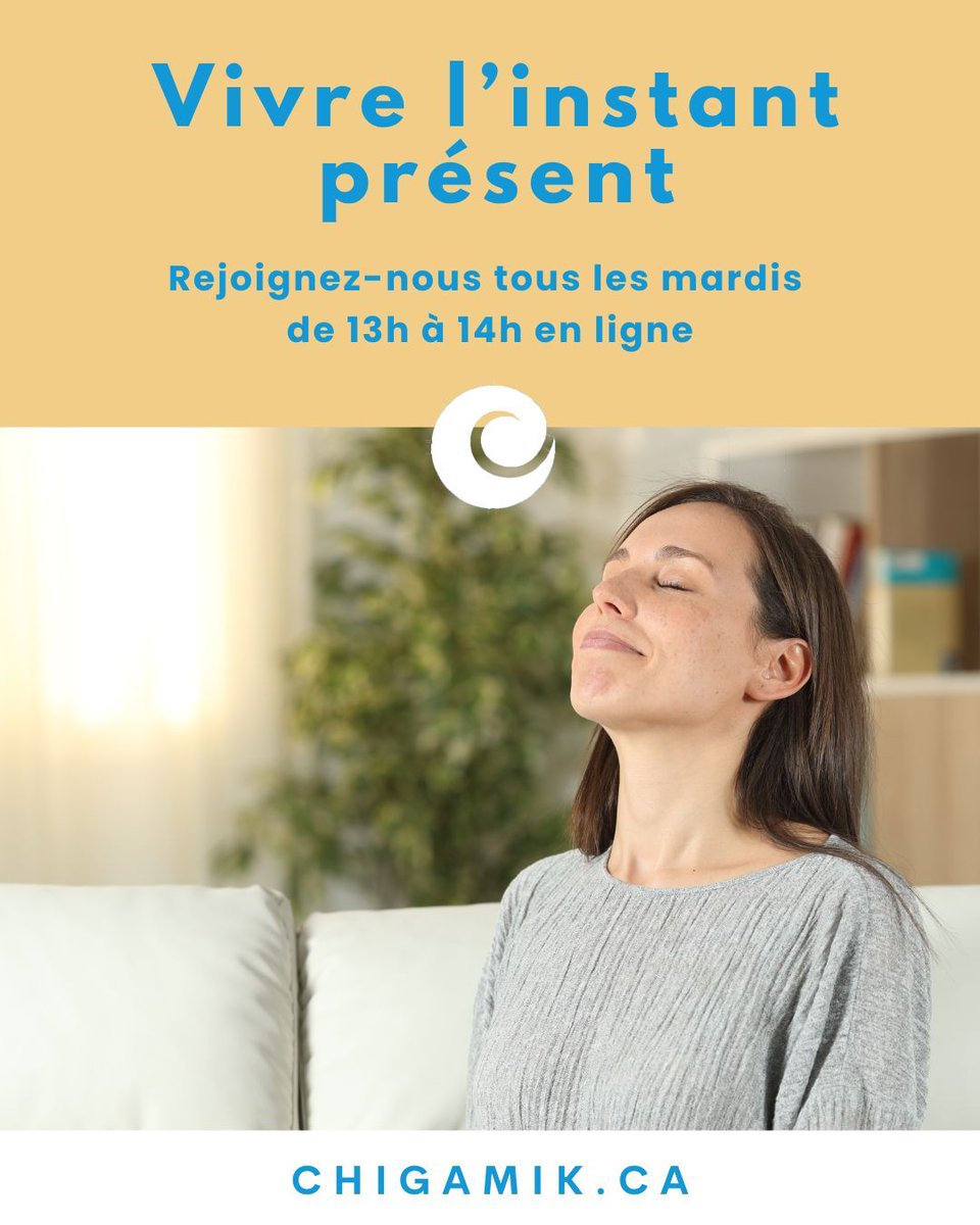 CHIGAMIK's tweet photo. Prenez un instant pour ralentir, respirer et vous reconnecter à vous-même. 😌

📅 Mardis
🕐 13h00 à 14h00
💻 En ligne

🔗 Inscription : https://t.co/2Y3TpX3Vde

#CHIGAMIK #VivreLinstantPrésent #PleineConscience #BienÊtre #SantéMentale #DéveloppementPersonnel #SantéCommunautaire https://t.co/3emuJ8DvSA