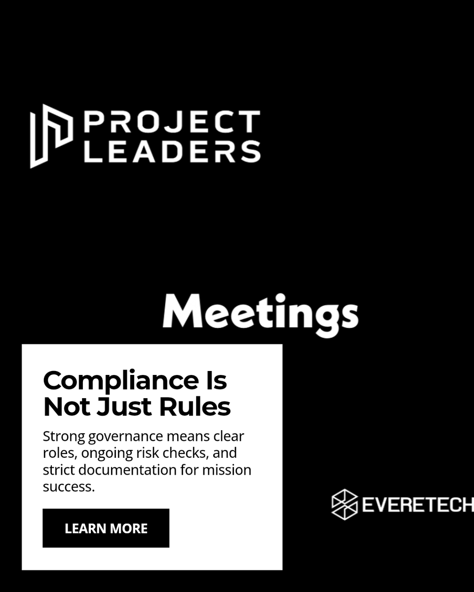 everetech's tweet photo. Struggling with compliance in your projects? Strong project governance in compliance-heavy environments means clear roles, continuous risk assessment, and strict documentation. It's not just about rules—it's about enabling mission success with precision and speed. https://t.co/sKzQ9oBBRk