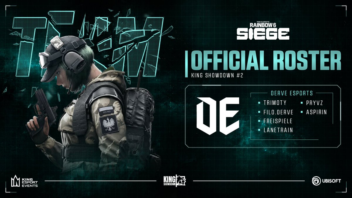 king___esport's tweet photo. First up: @DerveEsports! 💥

Watch out for this lineup locking in for the tournament:
@Trimoty_ 
@littlefilo_ 
@terraar6 
Lanetrain 
@pryvz_ 
@ichewaspirin 

Show them some love! 👇 #R6Siege #Rainbow6 https://t.co/TXCgLKJEZV