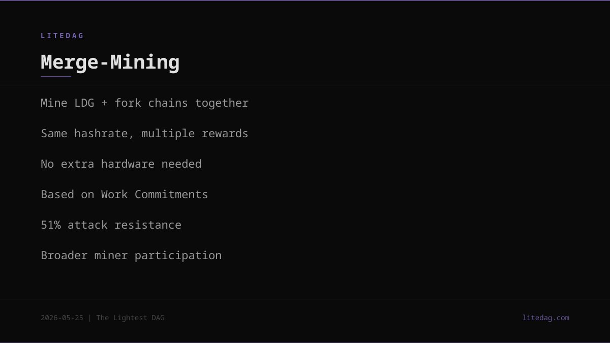 LiteDag_'s tweet photo. Merge-Mining

Mine LDG and compatible chains simultaneously.

Same hashrate. Multiple rewards. Zero extra cost.

Enhanced 51% attack resistance through shared hash power.

https://t.co/WUjbpYI0yr

#LiteDAG https://t.co/Veo0jV3WBR