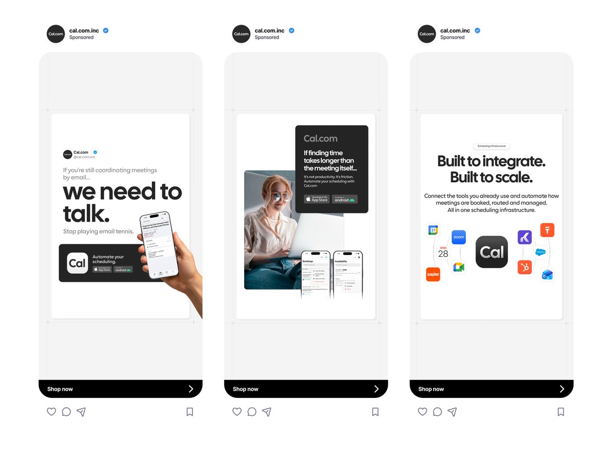 jpegsmafiax's tweet photo. made @calcom ads as effortless as the product itself. https://t.co/HQemrfJM6e