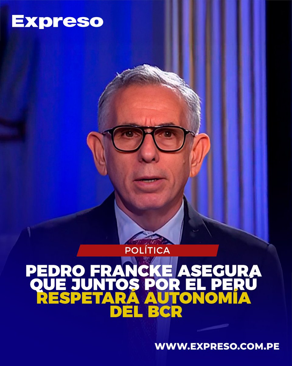 ExpresoPeru's tweet photo. 🔵⚪ El economista Pedro Francke, representante de Juntos por el Perú (JPP), aseguró que la agrupación respetará la autonomía del Banco Central de Reserva del Perú (BCRP) y adelantó que pedirán la continuidad de Julio Velarde al frente de la entidad.

📸 Foto: Difusión

📲 Lee la nota completa aquí: https://t.co/waeeiViiMR