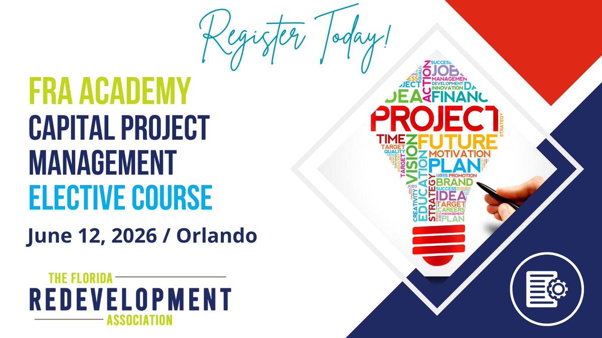FLRedevel's tweet photo. The FRA Academy Elective Course, "Capital Project Management,” will be held on June 12 in Orlando! 

Learn more at https://t.co/feB9lmVnxf

#RedevelopmentWorks #Redevelopment #FloridaRedevelopment #MyFRA #FLRedevelopment #FRAAcademy https://t.co/yyXwe4W1RO