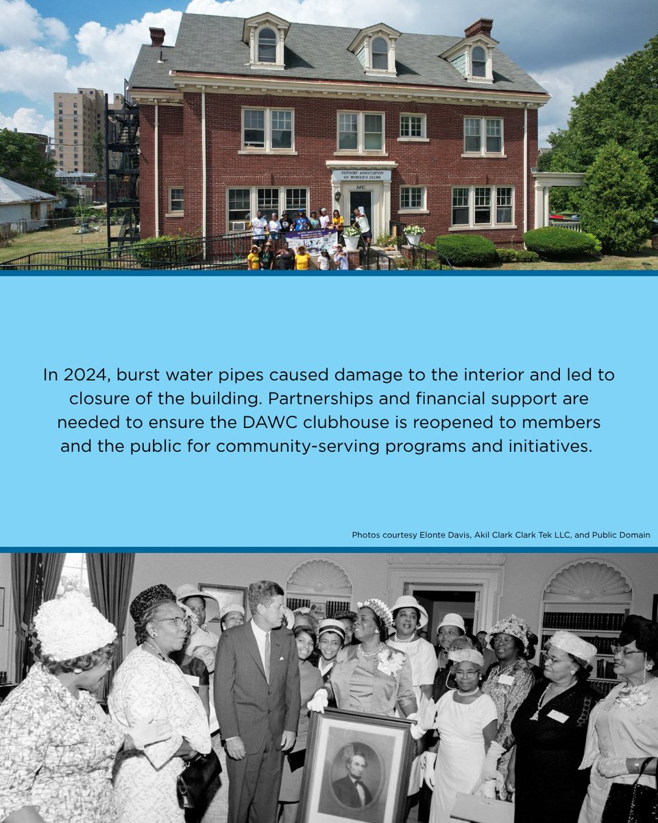 SavingPlaces's tweet photo. Founded in 1921, the Detroit Association of Women’s Clubs was one of the first Black organizations in Detroit to own their headquarters building. 

In 2024, burst water pipes caused damage to the interior and led to closure of the building: https://t.co/DPSGXJnK8w https://t.co/wyxlh5bZDd