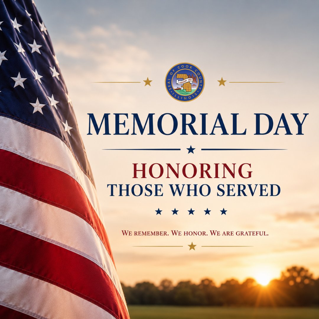 cookcountygov's tweet photo. This Memorial Day, we remember the brave men and women who gave their lives in service to our country.

Their sacrifice, courage, and dedication will never be forgotten. 🇺🇸 https://t.co/79E0vcqcbm