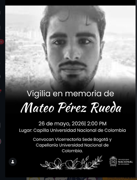 BogotaUNAL's tweet photo. Este 26 de mayo a las 2:00 PM nos uniremos en la Capilla UNAL de la sede @BogotaUNAL en la vigilia en memoria de Mateo Pérez Rueda y esperanza por el regreso de Andrés Camilo Peláez. #ComunidadUNAL #BogotaUNAL https://t.co/EVUekWjYo1