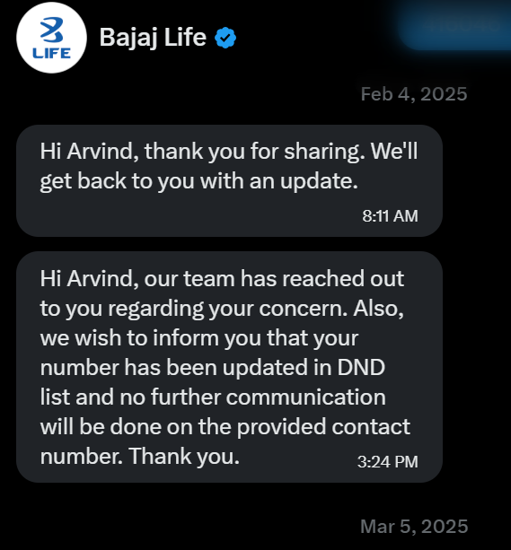 Arvindskelkar's tweet photo. @bajajlife_in Just check  your records - this is like an eternal loop. You send me a message, then you call me to tell me that you will not call me, then someone calls me again. This is pure harassment. Not falling for this trap again. https://t.co/U1qW9WkqzI
