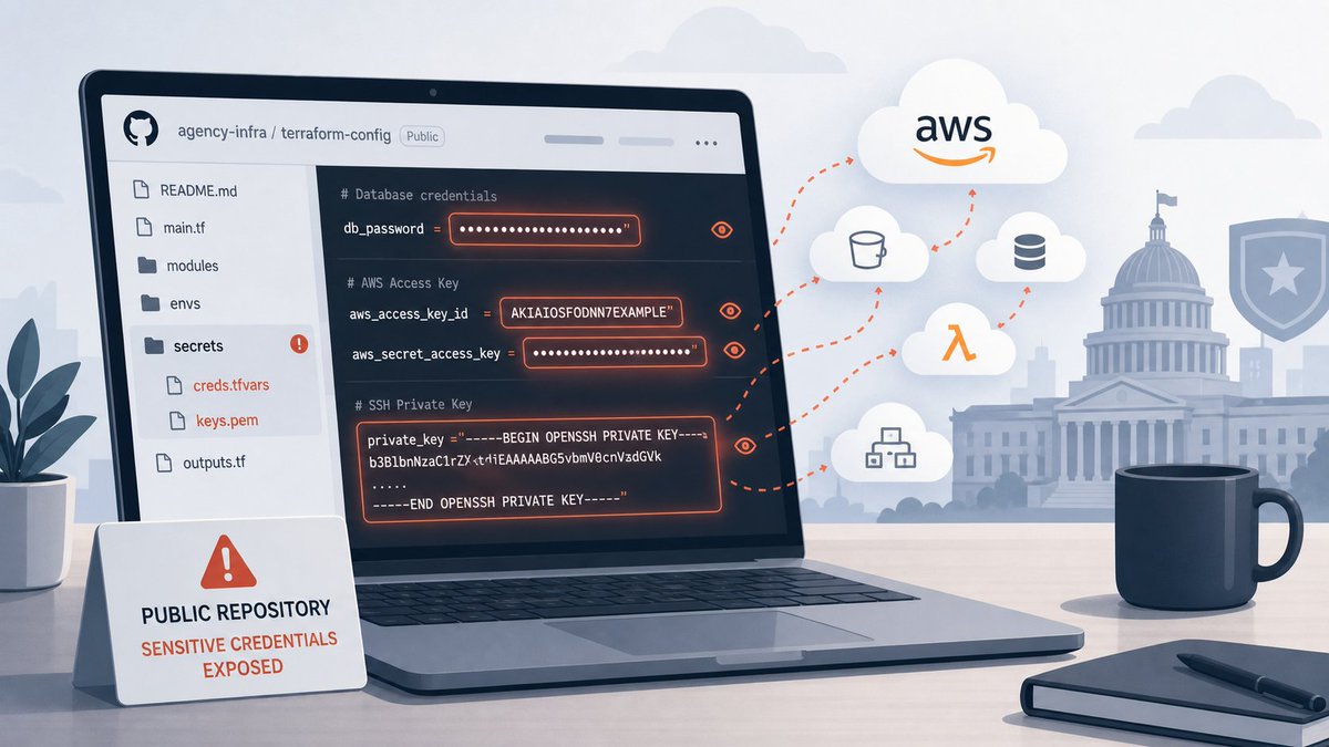 cybertipsguide's tweet photo. CISA left plain-text passwords, SSH keys, &amp; AWS GovCloud creds in a public GitHub repo for ~6 months (with secret scanning reportedly disabled). If it can happen to the US cyber agency, it can happen to anyone. 
#cybersecurity #DevSecOps #GitHubSecurity https://t.co/mzS81FLV6j https://t.co/TaX4i7gvcS