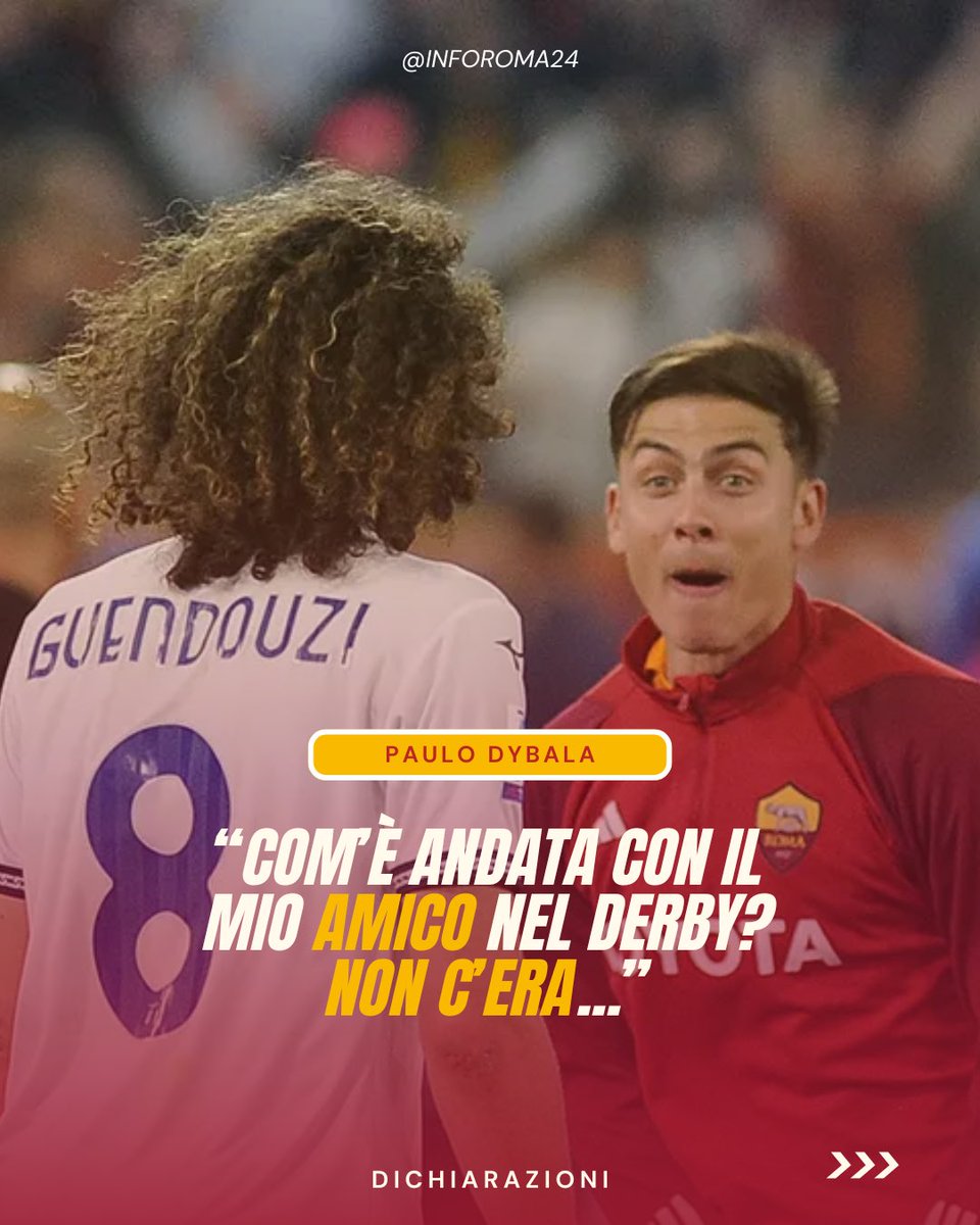 inforoma24's tweet photo. 🟡🔴 Paulo #Dybala e la nuova frecciatina a #Guendouzi al termine di #VeronaRoma: “Come è andata con il mio amico nel derby? Non c’era…”

💎 La Joya ha voluto punzecchiare ancora il suo principale bersaglio all’interno delle stracittadine. https://t.co/bk3sGZq0t1