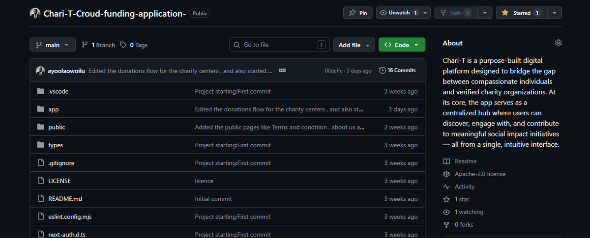 reflex_the_one's tweet photo. 🚀 Looking for open source contributions Apache 2.0!
Chari-T a donations app built with Next.js/React.
Code, design, or feedback: all welcome. New to OSS? Happy to help you get started.
Feel free to open issues too — they go a long way!
🔗 https://t.co/xSVi96Gtso #programing https://t.co/b0FFoIoP2O