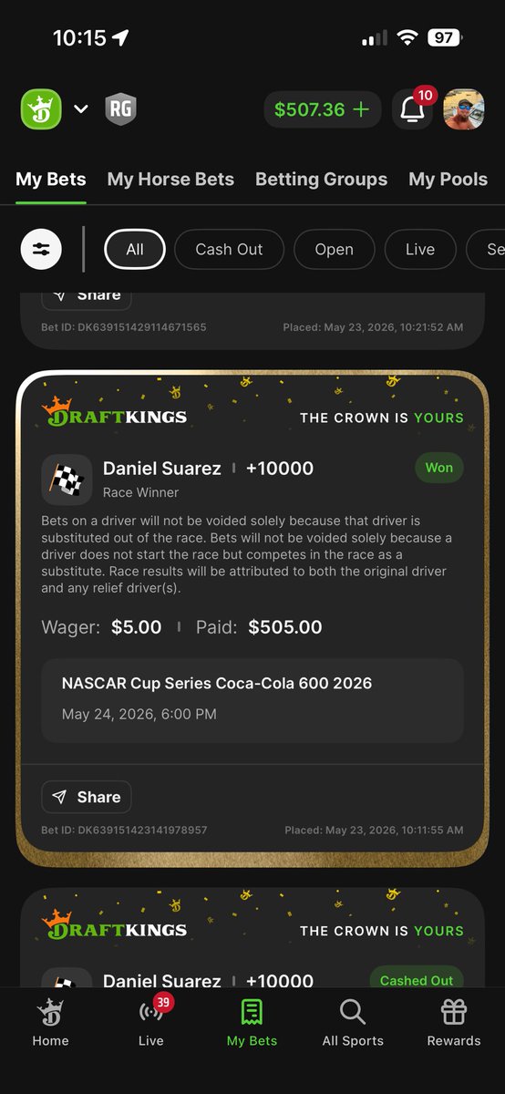 NASCAR_NICK's tweet photo. @Husker_Zeeb I was late to the party, but still a nice little hit for $5 https://t.co/CtsBoXlPTd