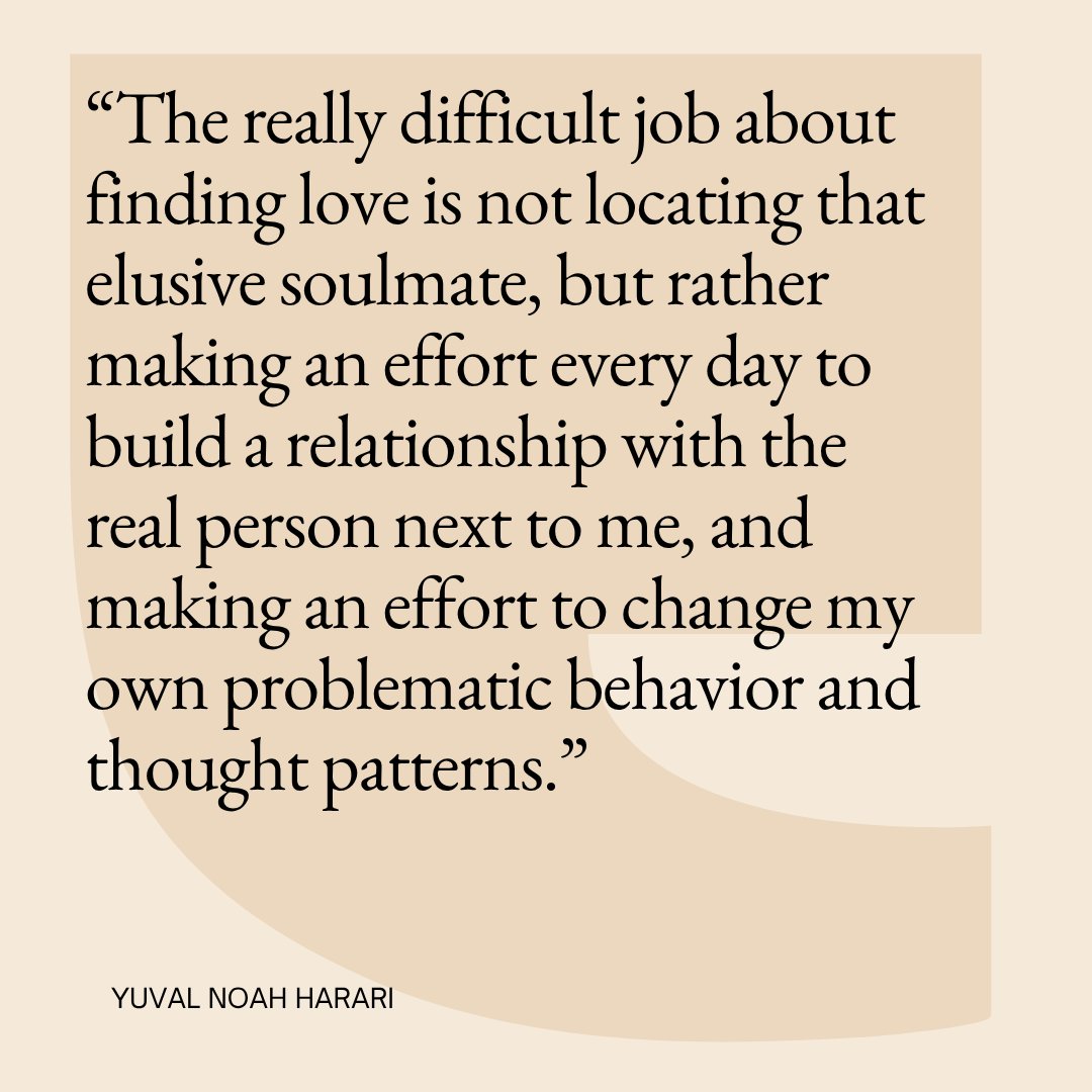 harari_yuval's tweet photo. Expecting dating apps to match us with better and better potential soulmates is destructive. It encourages us to keep rejecting candidates even for minor flaws, and discourages us from changing anything about ourselves. https://t.co/2mKt6AiXwx