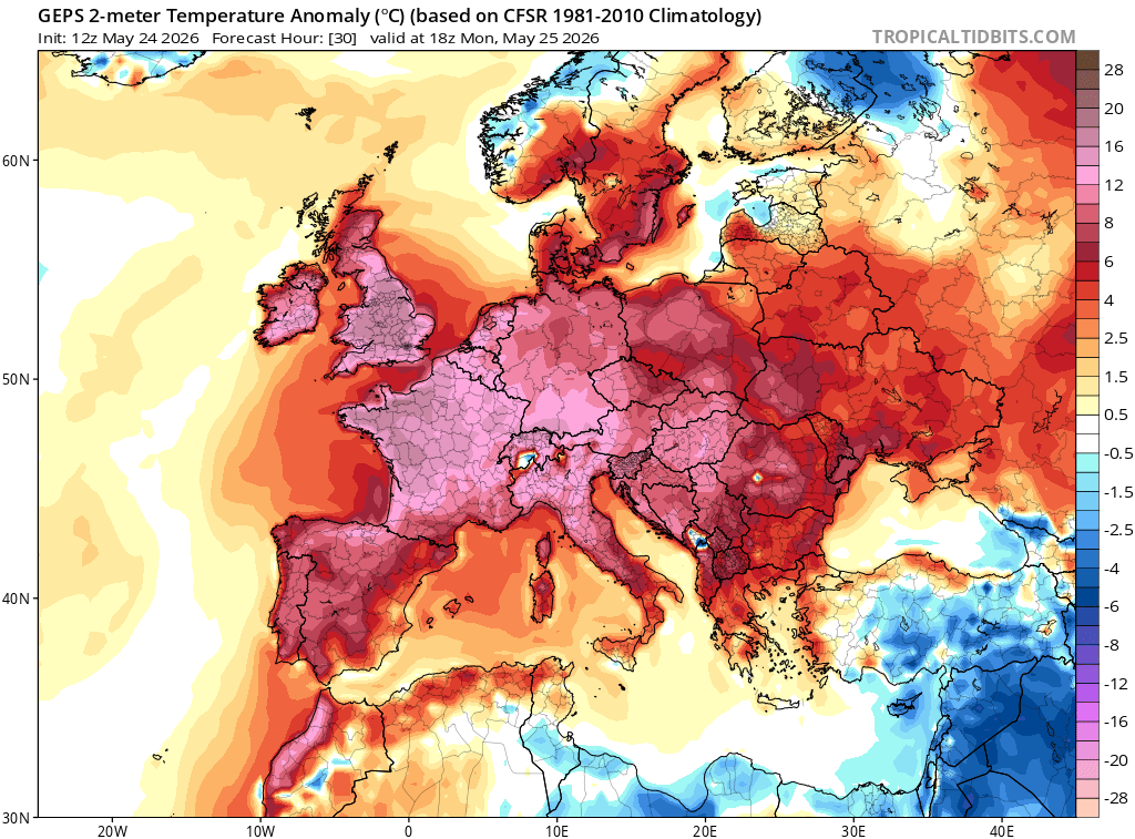 SeguimlaMeteo's tweet photo. Prepareu-vos per la quantitat de rècords de calor que cauran aquests dies a França o les Illes Britàniques. Ja veieu quin mapa. Europa occidental presenta valors de temperatura fins a 15 °C per sobre de la mitjana climàtica actualment. Calorada primerenca històrica. https://t.co/HgnWDFxdzx