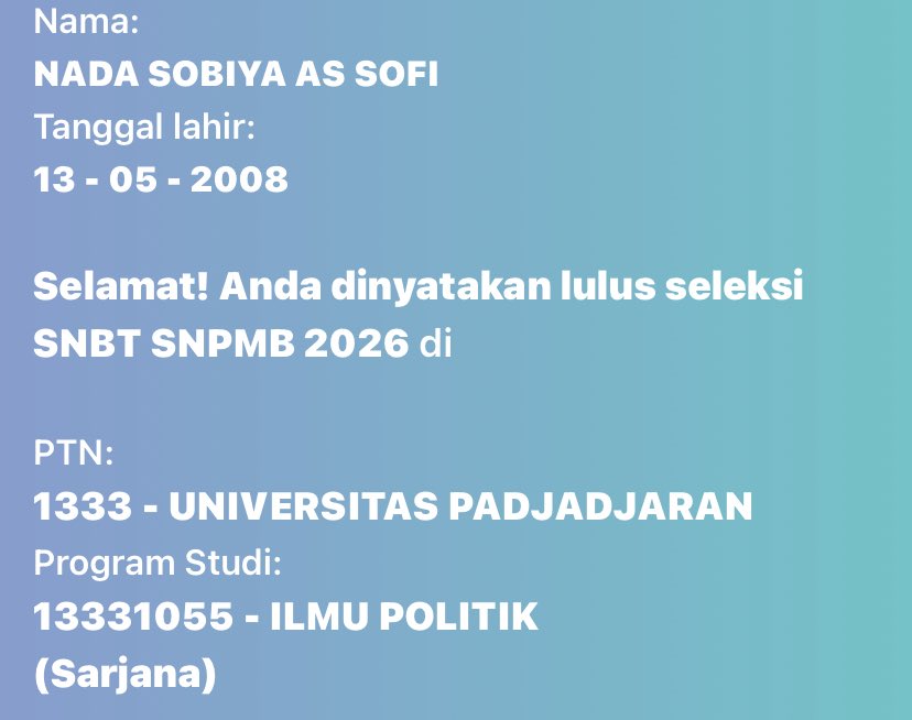 sofi, lulus snbt’²⁶‼️ tweet media