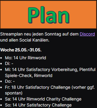 tiduin's tweet photo. Rimworld Charity &amp; Co, Satis Challenge auf Zeit im Hex-Team. Dazu eine Prise Indie-Game Spiele Check am Mittwoch. Bunte, tolle Woche. Freue mich drauf. Genießt den Tag - heute 14 Uhr ebenfalls Rimworld (letzten 3h SdM + Episode 14 weiter) https://t.co/m9jAIh2iK1