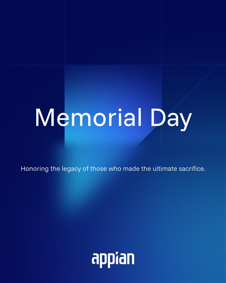 Appian's tweet photo. This Memorial Day, we honor and remember the brave service members who gave their lives in service to our country. Their sacrifice continues to inspire generations and reminds us of the enduring value of service, courage, and commitment.

#MemorialDay https://t.co/rio6bntsqh