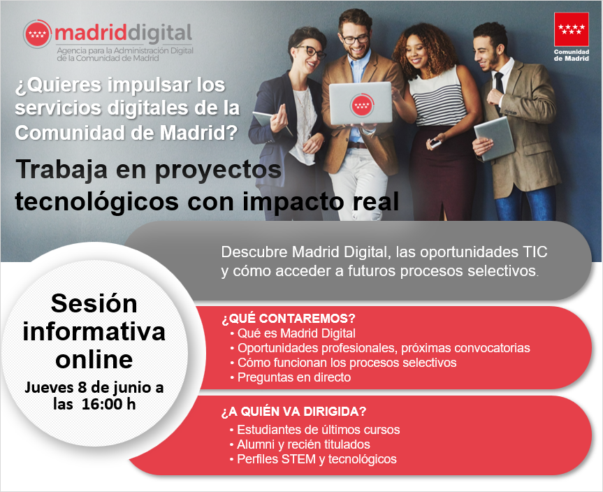 UPMPLEO's tweet photo. 🧰 Descubre las oportunidades TIC de Madrid Digital

🔗 Sesión informativa de TEAMS
https://t.co/bE1fnIGIGg

#upmpleo
#somosUPM
#empleabilidad
#talentupm
#EmpleoUPM https://t.co/cwqlSTqof0