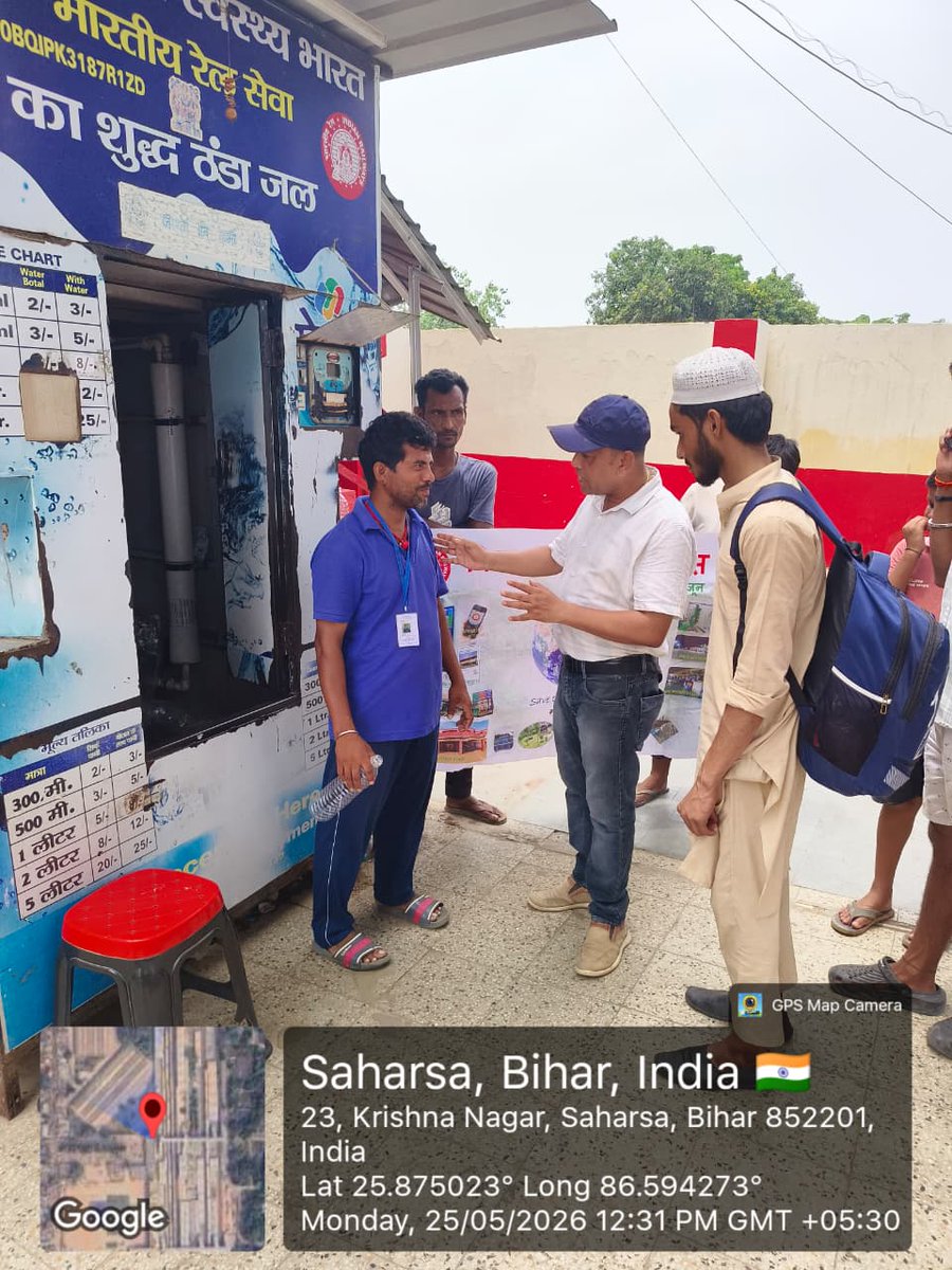 SpjEnhm's tweet photo. Today on date 25.05.2026 Under WED-26 Campaign  Special drive conduct  for Inspection of water refill points at  various railway station in SPJ/Div. To encourage passengers to refill use their own bottles, reducing single use plastic bottles. #MissionLiFE #SwachhBharat #GoGreen https://t.co/AmWkW8uT4D