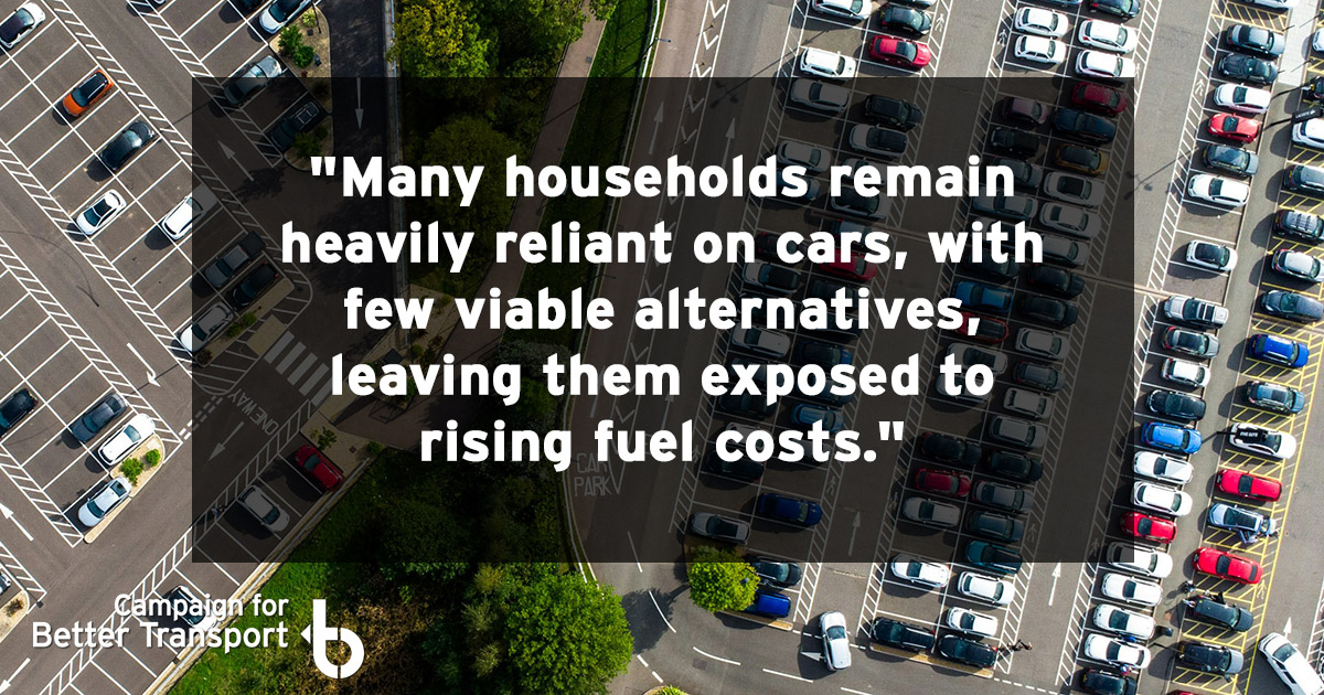 CBTransport's tweet photo. Too many people lack viable alternatives to driving, leaving them exposed to rising fuel costs.

We've written to the PM calling for better public transport, walking/cycling.

To back this up, he should set a mode shift target to increase the share of journeys made by 🚆🚌🚴‍♂️🚶‍♀️🧑‍🦼 https://t.co/RCNhWGLq5g